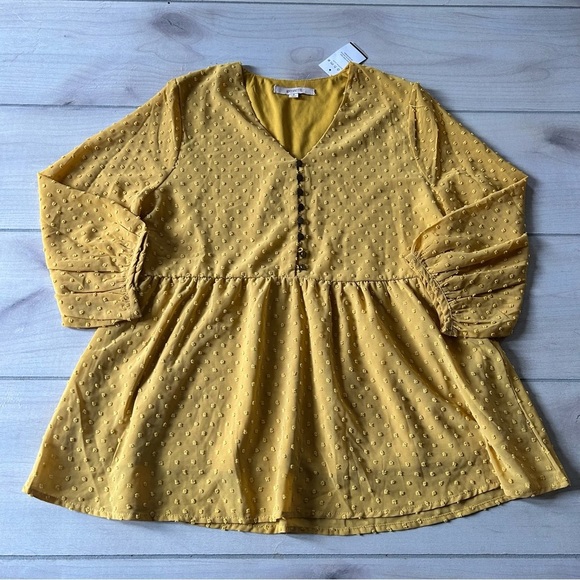 NWT Antoinette Mustard Swiss Dot Shirt Blouse - Picture 1 of 4
